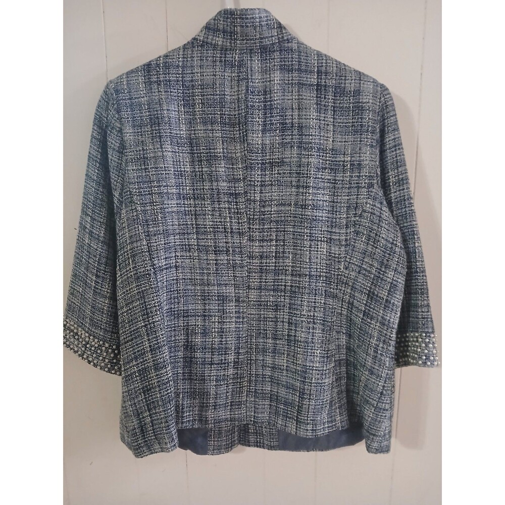 Jessica London Tweed Jacket 3/4 Sleeves Pearls Size 16 Classic Preppy Academia - Picture 6 of 6